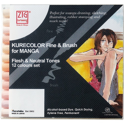 ZIG  2200 Kurecolor   Fine & Brush 마카  12색 (Flesh & Neutral)