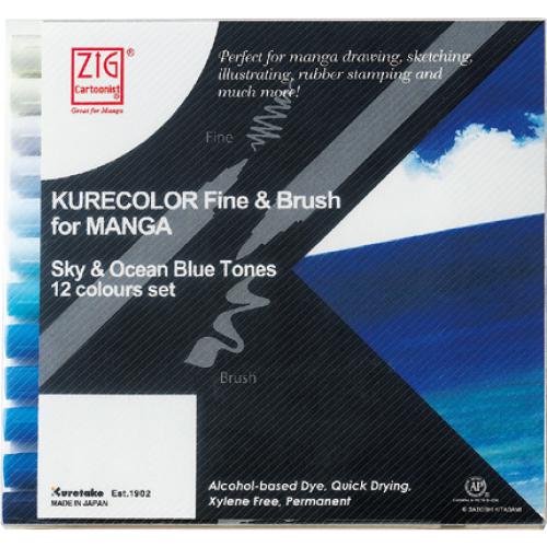 ZIG 2200 Kurecolor    Fine & Brush 마카  12색 (Sky & Ocean Blue )